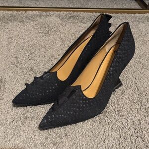 RARE, John Fluevog “Polly” Textured Black Spike Heels, Size 9